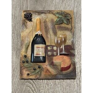 3D Wall Plaque S. Vassileva Wine Bottle Glasses‎ Grapes Kitchen Decor Vino